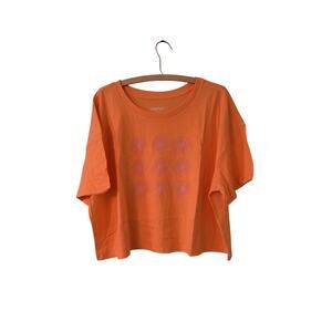 Wavvy Womens 2XL Orange Cropped Graphic Floral Tee Shirt T-shirt